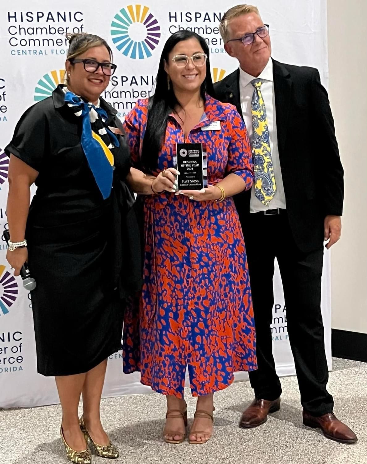 Carmen Ruiz receiving 2024 Business of the Year from the Hispanic Chamber of Commerce of Central Florida